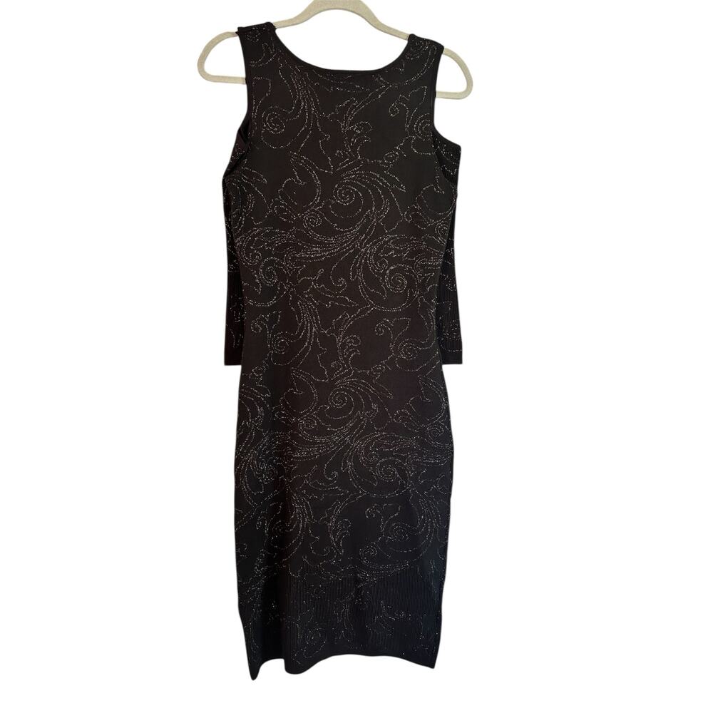 Just Taylor Black Silver Accents Cold Shoulder Black Midi Dress Sz M - Picture 2 of 8